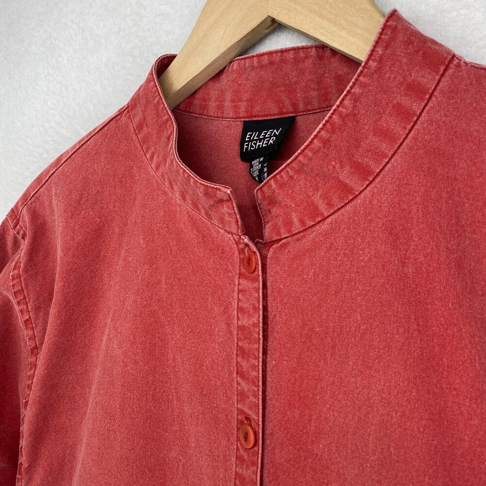EILEEN FISHER Jacket M Cotton Canvas Mandarin Button Up Boxy Washed Red USA VTG - Picture 6 of 13